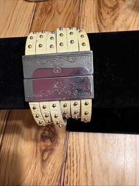Brighton Yellow Multi-Strand Studded Leather Wrap Bracelet with Silver Plate